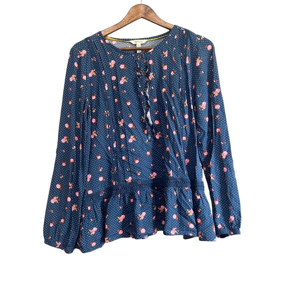 Matilda Jane Navy Floral Peplum Blouse Long‎ Sleeve Top - Picture 2 of 6